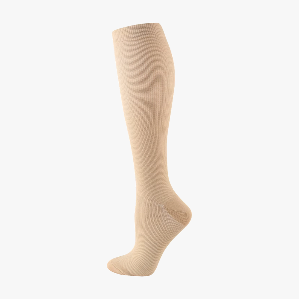Chaussette de compression homme en coton beige classe 2, hauteur genou