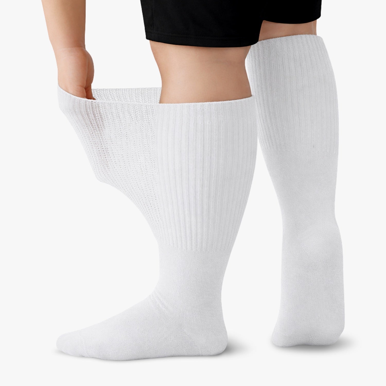 Chaussettes diabétiques extra-larges blanches, bord extensible non comprimant étiré à la main