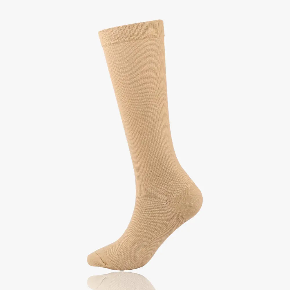 Chaussette de compression femme en coton beige classe 2, hauteur genou