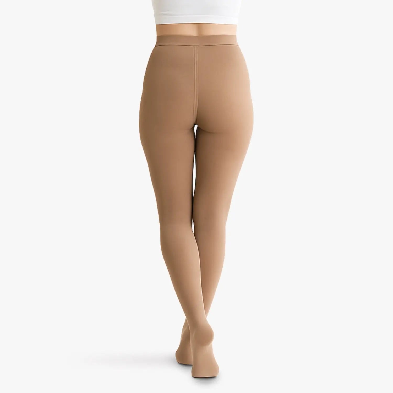 Collant de contention opaque beige classe 2 porté, vue de dos