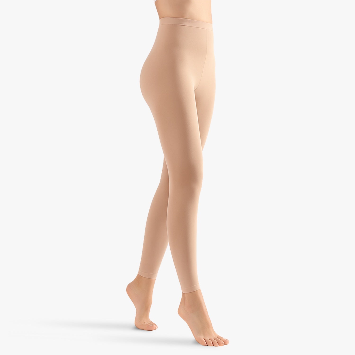 Collant de contention sans pieds beige classe 2 porté, vue de profil