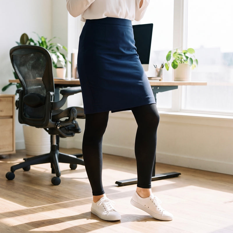 Bas de contention opaques sans pieds classe 2 portés au bureau