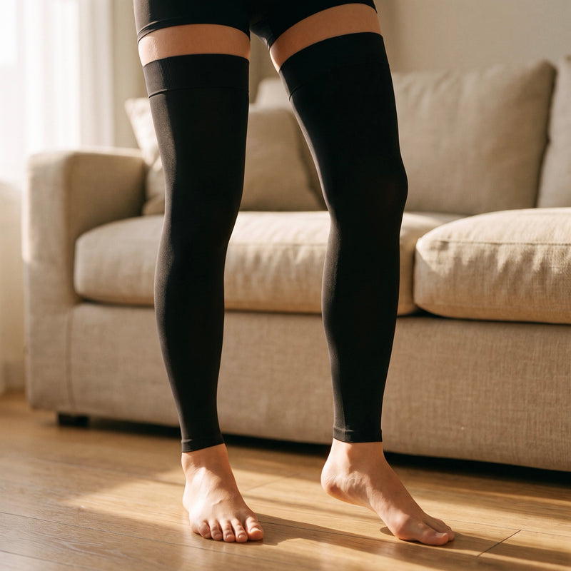 Bas de contention opaques sans pieds classe 2 portés à la maison