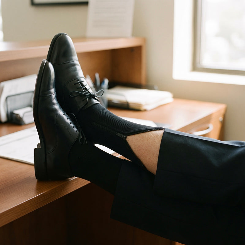 Chaussettes de contention à zip classe 2 portées au bureau